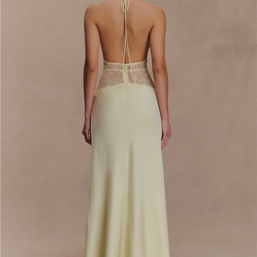 Meshki Dinah Lace And Satin Maxi Dress - Lemon / Yellow. Size Small - Picture 3 of 5